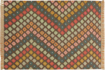 Flat Weave Kilim, Antique, Navaho, Vintage, Handmade, Modern Kilim Brown Blue Hand-Woven Rectangle 100% Wool Area Rug 4 x 6